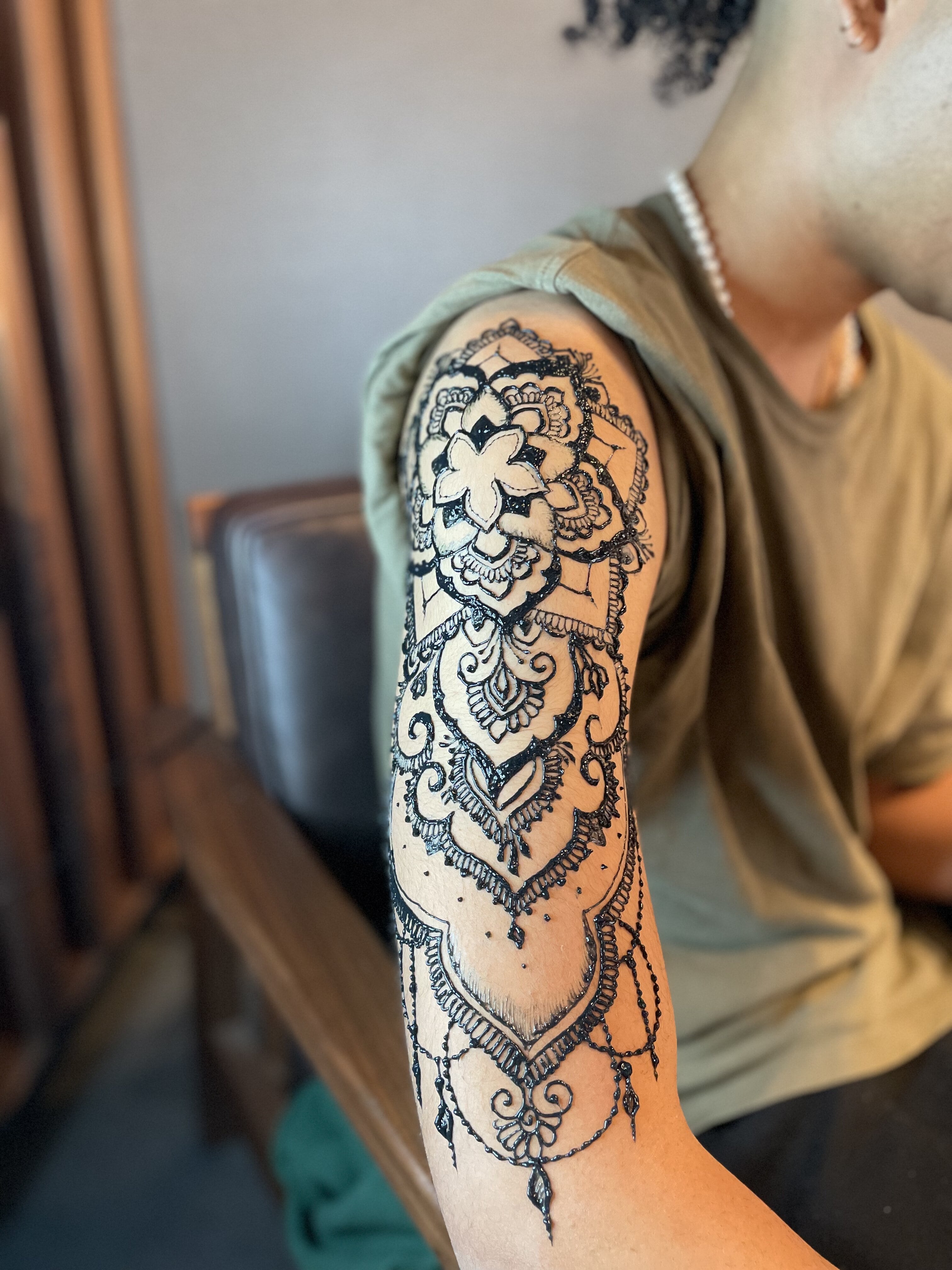 Paisley/ Flower line work half sleeve, done by Heather @ Lady Luck Tattoo  Phoenix, AZ : r/tattoos