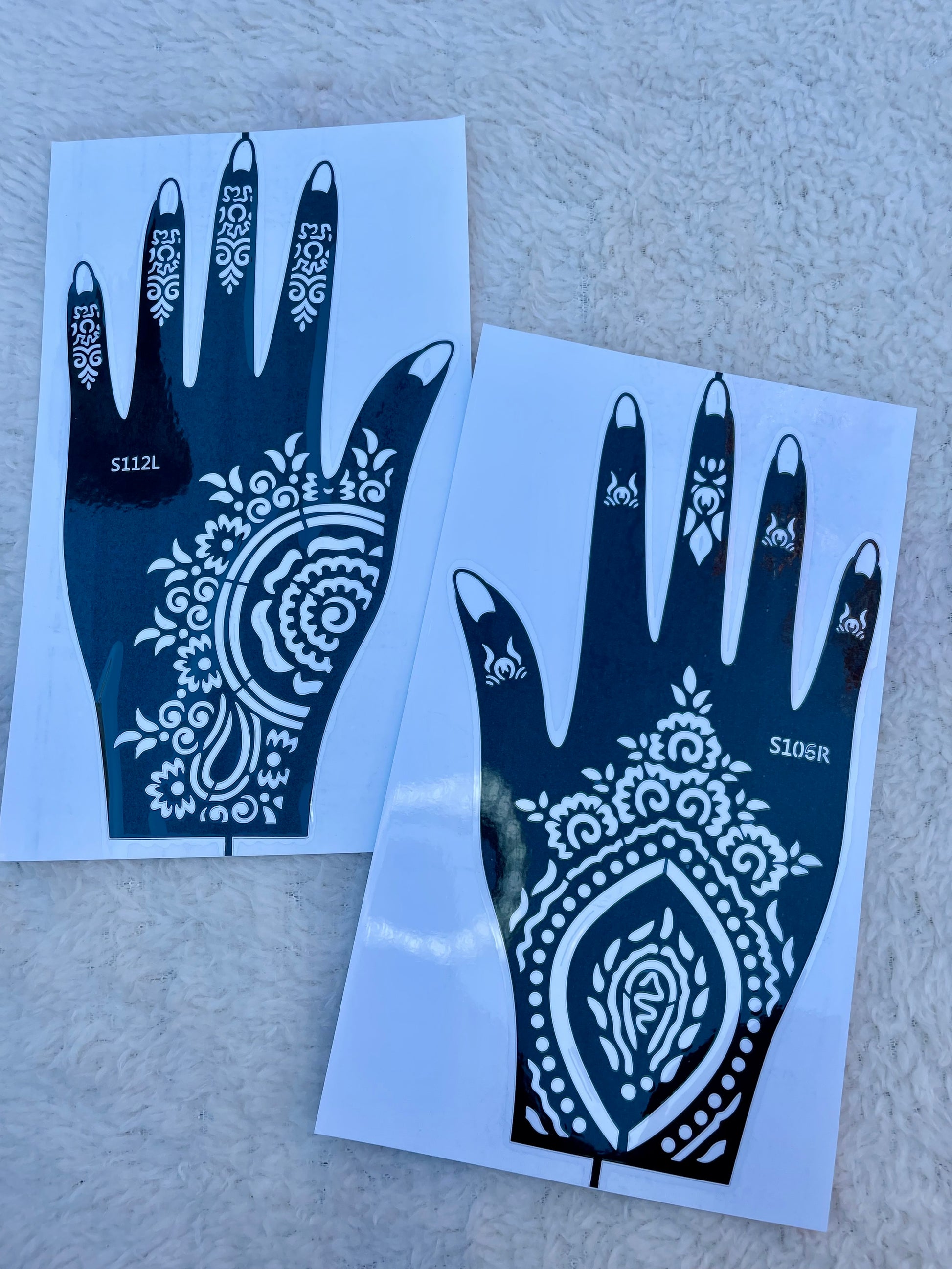2 X Reusable Full Hand Henna Stencils Various 